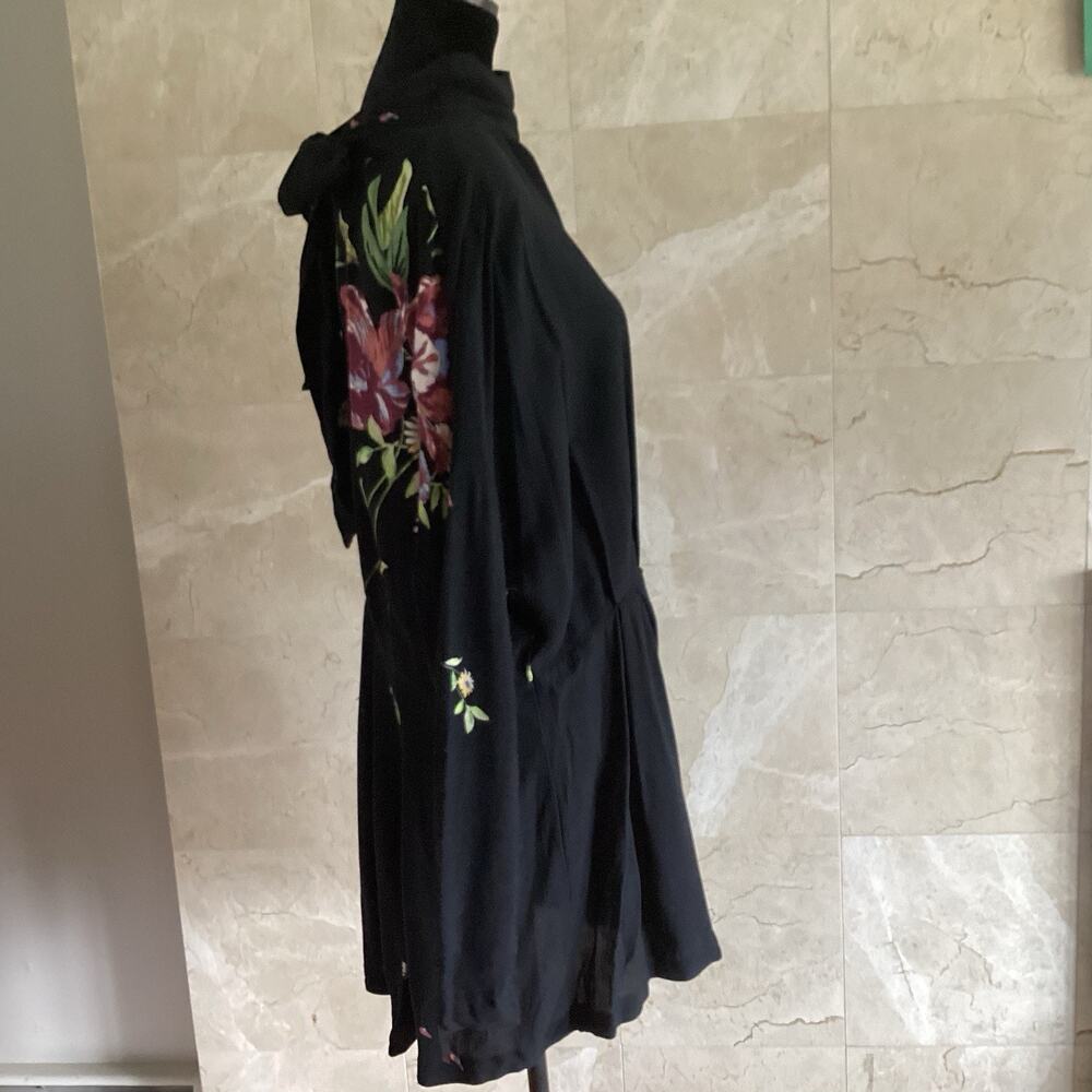 Free People Gemma Black Floral Mini Dress Large Dolman Mock Neck Tunic Fall $108 - Picture 9 of 15